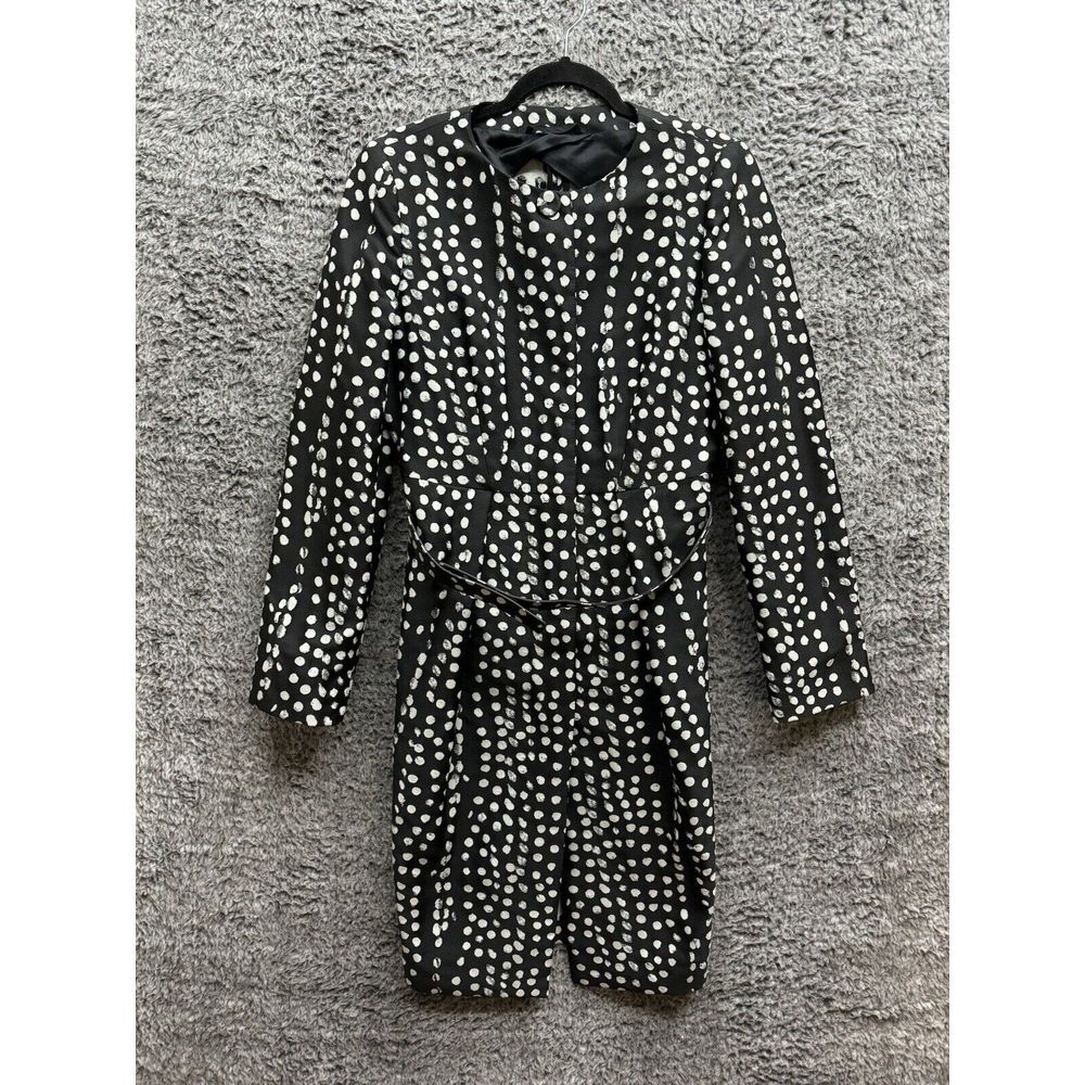 MAX MARA Studio Polka Dots Belted Black Coat Size 12 US